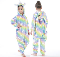 Kid Girl Flannel Home Cartoon Animal Stars Horses One-piece Pajamas