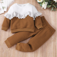 Kid Baby Girls Stay Home and Go Out Warm Cotton Lace 2 Pcs Sets Suits