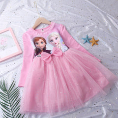 Kid Girl Elsa Long Sleeved Pure Autumn Fluffy Yarn Dress