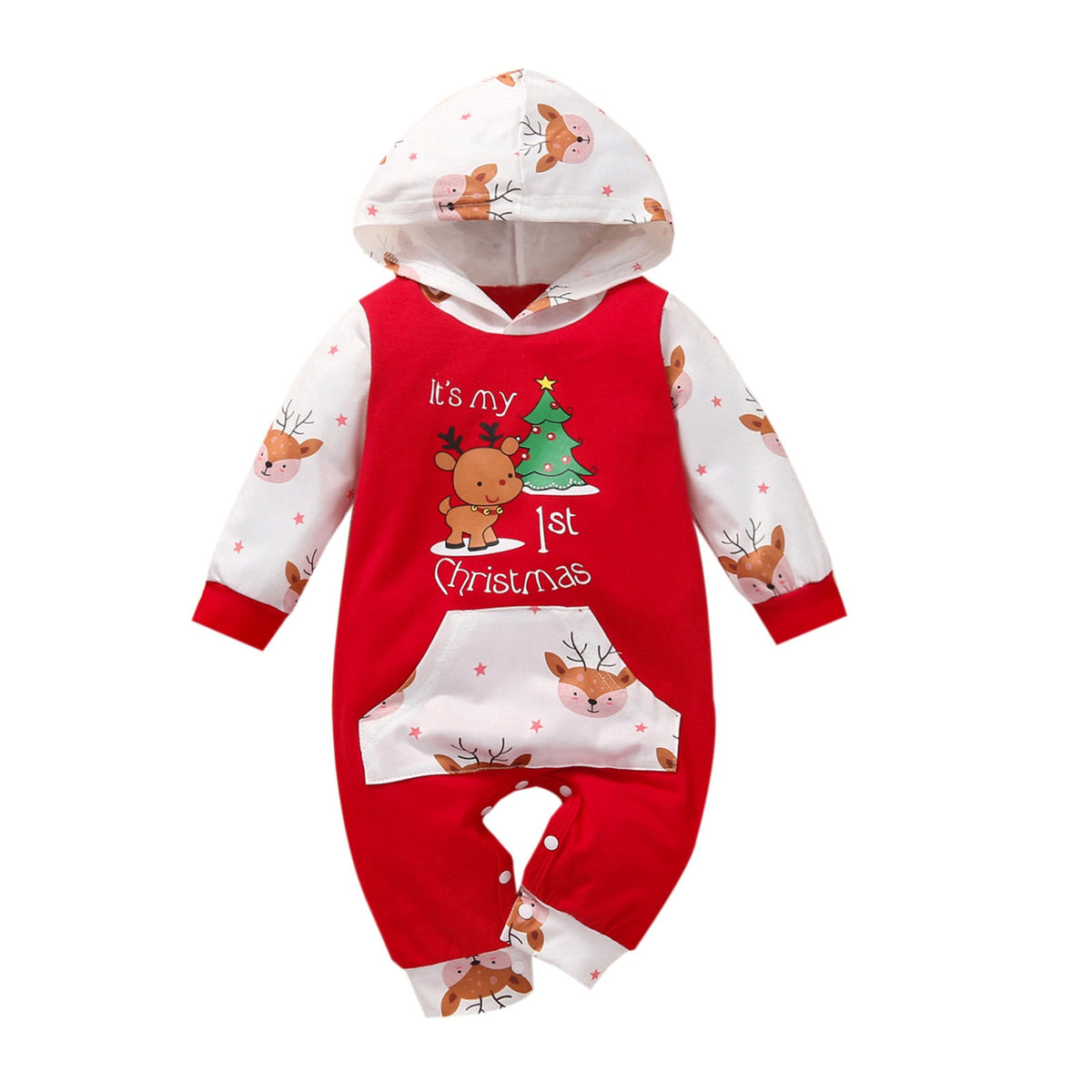 Baby Girl Christmas Hooded Long-sleeved Climbing Rompers