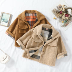 Kid Baby Boy Autumn Plush Plaid Double Sided Coat