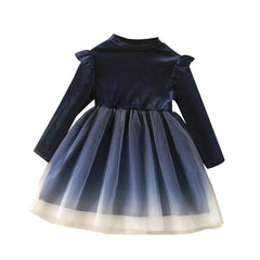 Kid Girl Fall Model Canary Fly Sleeve Stitching Mesh Dresses