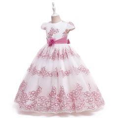 Kid Girl Evening Long Wedding Dress Performance Host Birthday Princess Dresses