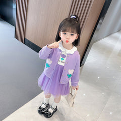 Kid Baby Girls Purple Flower Spring Foreign Fashion 2 Pcs Set