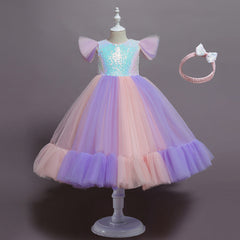Kid Baby Girls Princess Sequins Rainbow Dress