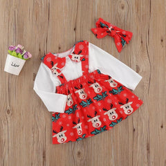 Baby Girl Boy Christmas Print Jumpsuit Rompers Dress 2 Pcs