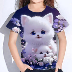 Kid Girl Cute Puppy 3D Printed Short Sleeve Comfortable T-shirt