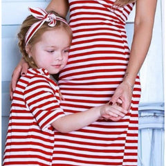 Family Matching Parent-child Stripes Tricolor Dress