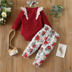 Baby Girl Long Sleeves Triangular Spring Flower 3 Pcs Sets