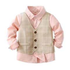 Kid Baby Boy British Autumn Plaid Suit 2 Pcs Sets