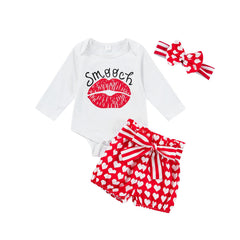 Infants Baby Valentine's Day Lip-printed Harpy Love 3 Pcs Sets