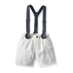 Kid Baby Boy Set Plaid Bowknot Short Sleeve Strap 2 Pcs Sets