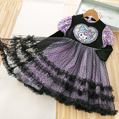 Kid Girl Princess Long Sleeve Dark Puffy Autumn Kuromi Dress