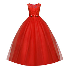 Kid Girl Princess Bow Lace Wedding Party Elegant Teenagers Bridesmaid Dresses