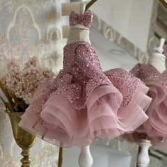 Kid Baby Girls Princess Pink Sequin Fluffy Dresses