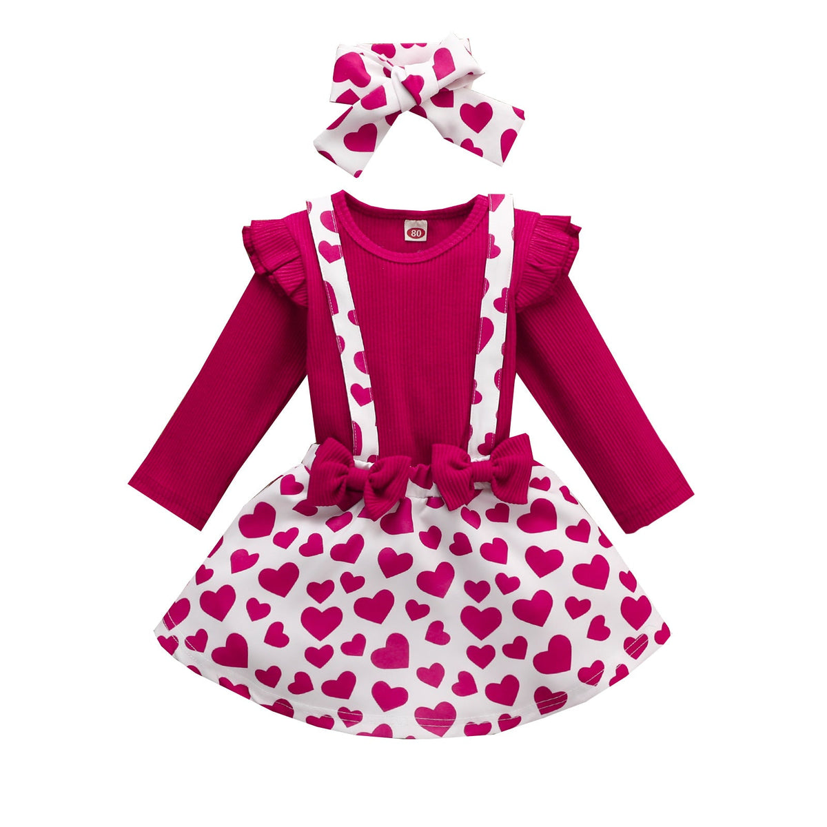 Baby Girl New Valentine's Day Love Printed Halter 3 Pcs Set