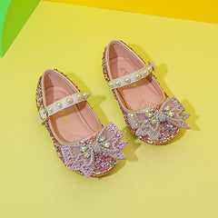 Girl Pearl Rhinestone Bow Shoes
