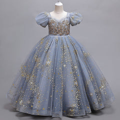 Kid Girl Princess Piano Summer Performance Host Evening Dress