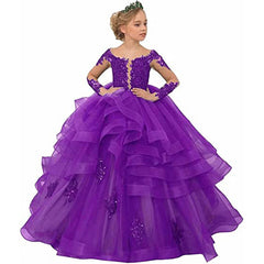 2-10T Kid Gir Wedding Long Sleeve Lace Show Birthday Fluffy Princess Dresses