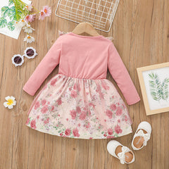 Baby Girl Autumn Lovely Printing Gauze Flower Dresses