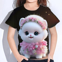 Kid Girl Cute Puppy 3D Printed Short Sleeve Comfortable T-shirt