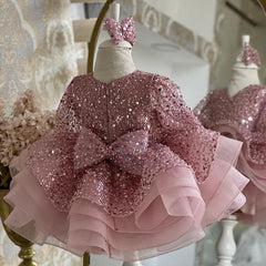Kid Baby Girls Princess Pink Sequin Fluffy Dresses