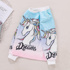 Girl Autumn Winter Plus Velvet  Unicorn Sweatshirt