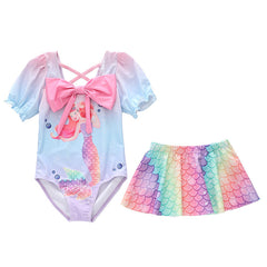 Kid Girl One Piece Long Sleeved Split Trendy Swimsuit