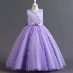 Kid Girl Princess Autumn Peng Yarn Catwalk Piano Host Dresses