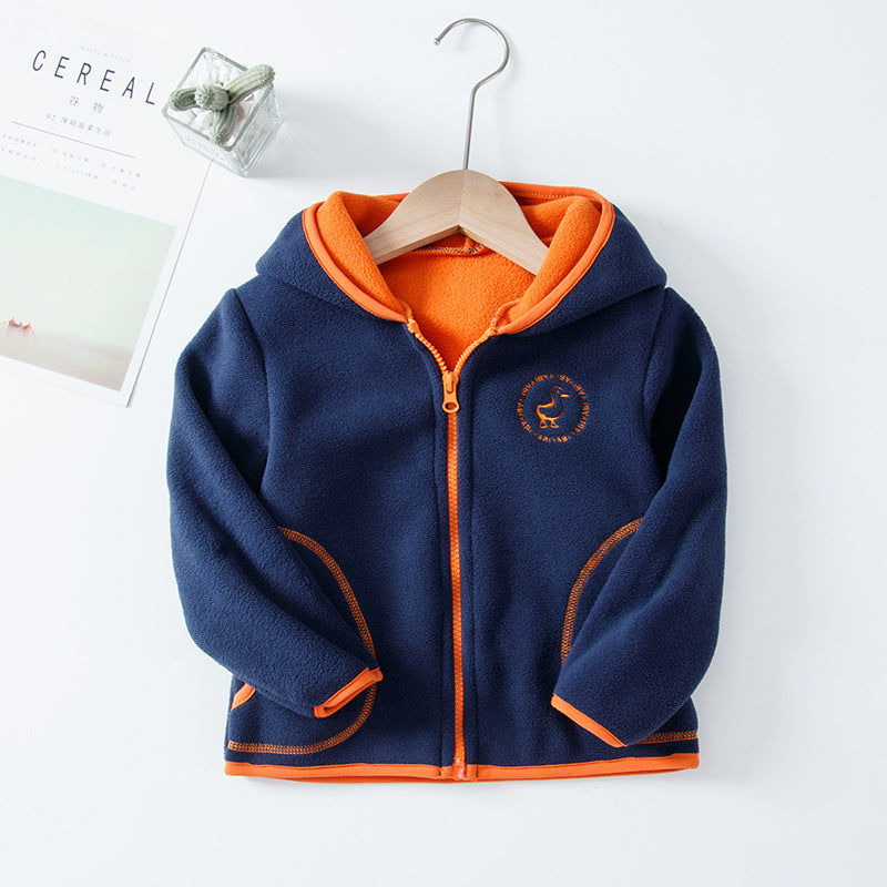 Kid Boy Girl Casual Hooded Jacket Double Polar Fleece Zipper Coat