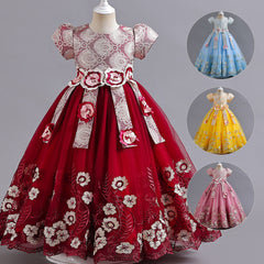 Kid Girl Princess Candy Color Pengpeng Piano Performance  Dresses