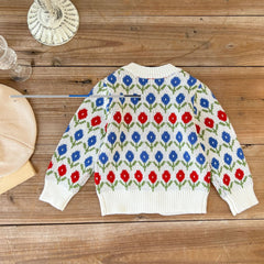 Baby Girl Fall Diamond Knit Korean Cotton Yarn Sweater