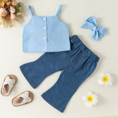 Infant Baby Girls Spaghetti Strap Sleeveless Bowknot 3 Pcs Sets