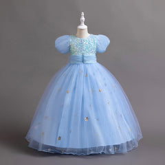 Kid Girl Long Piano Runway Performance Flower Short Sleeved Dresses