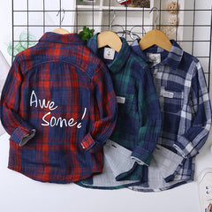 Kid Boy Fashion Letter-printed Plaid Long-sleeve Shirt