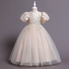 Kid Girl Princess Mesh Puffy Wedding Floral Dress