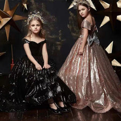 Kid Girl Silver Blue Gradual Long Tuxedo Piano Performance Dress