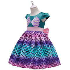 Kid Girl Mermaid Cake Bow Princess Dresses