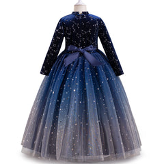 Girl Dress Gradient Starry Sky Mesh Puffy Princess Dress Autumn Winter Girl Dress