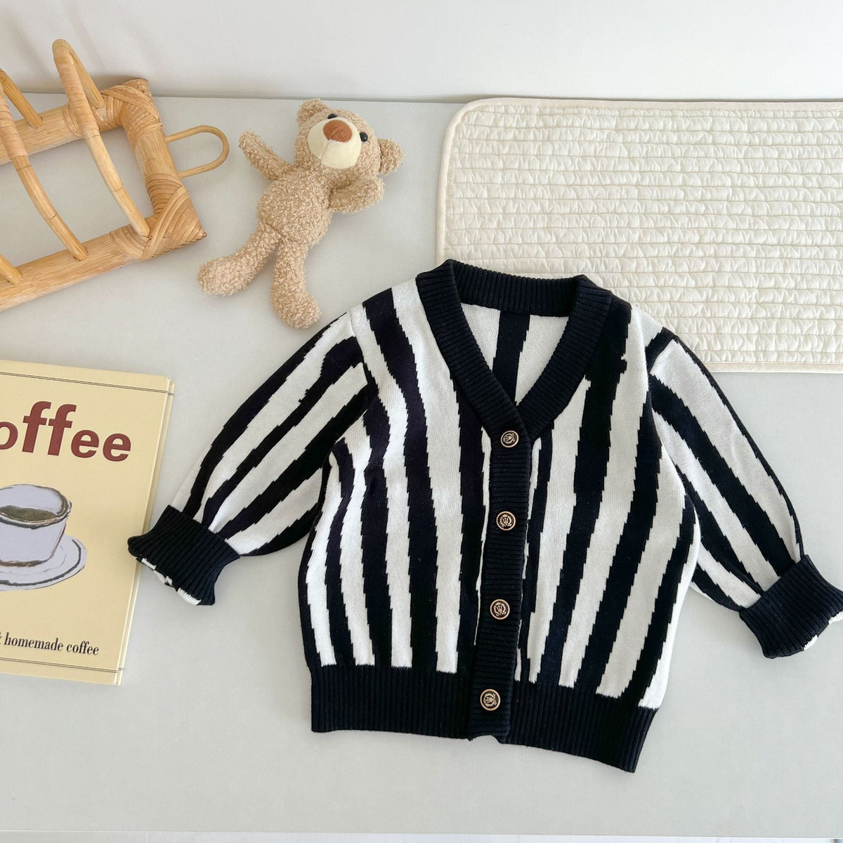 Baby Boy Knitted Striped Cardigan Zebra Print Sweater