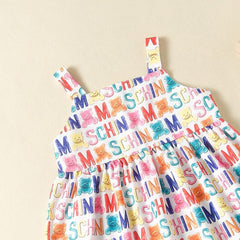 Kid Baby Halter Rainbow Letters Bear Print Lovely Casual Dresses