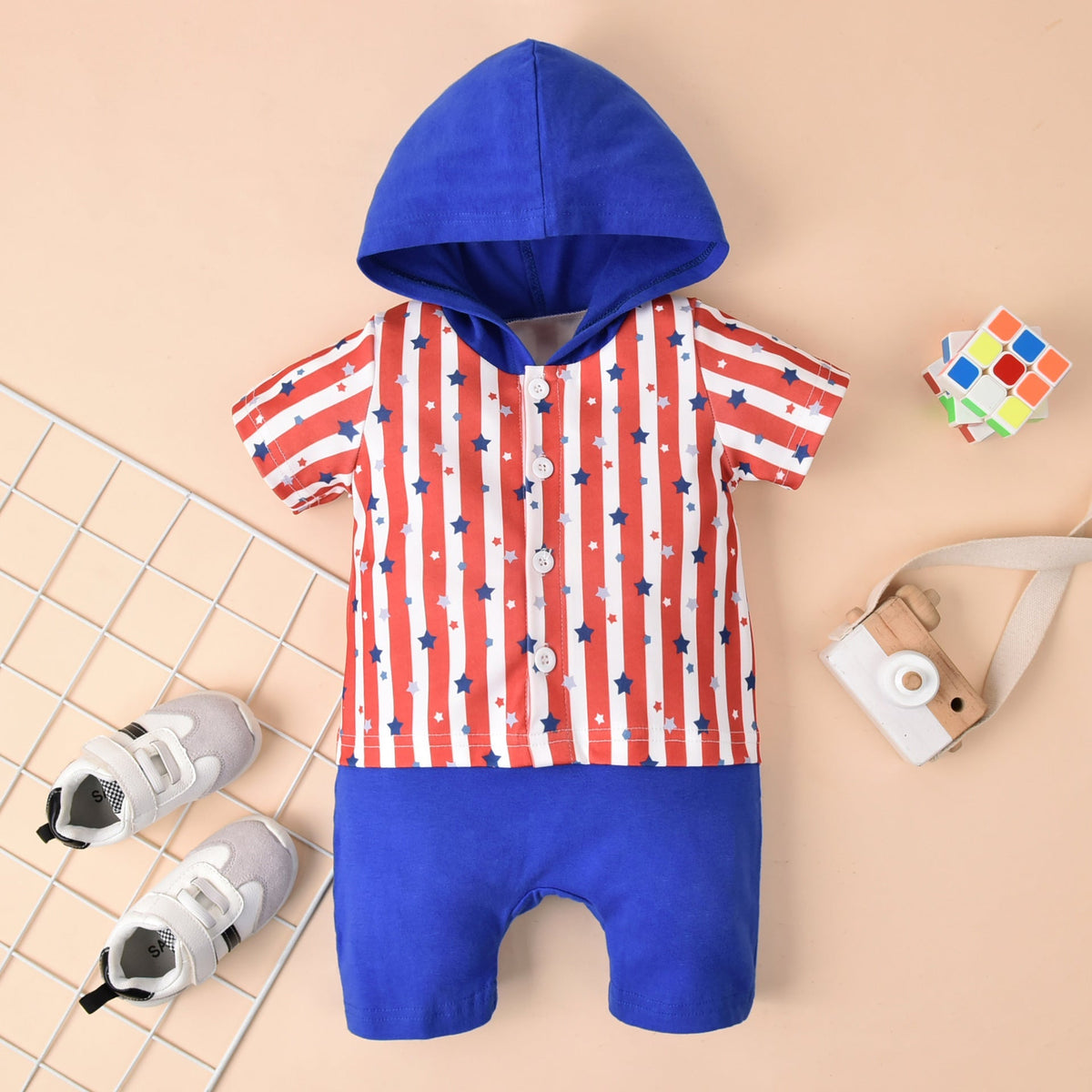 Baby Boy Independence Day Stripe Rompers