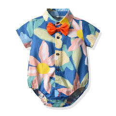 Baby Boy Printed Short-sleeved Suspenders 2 Pcs Sets