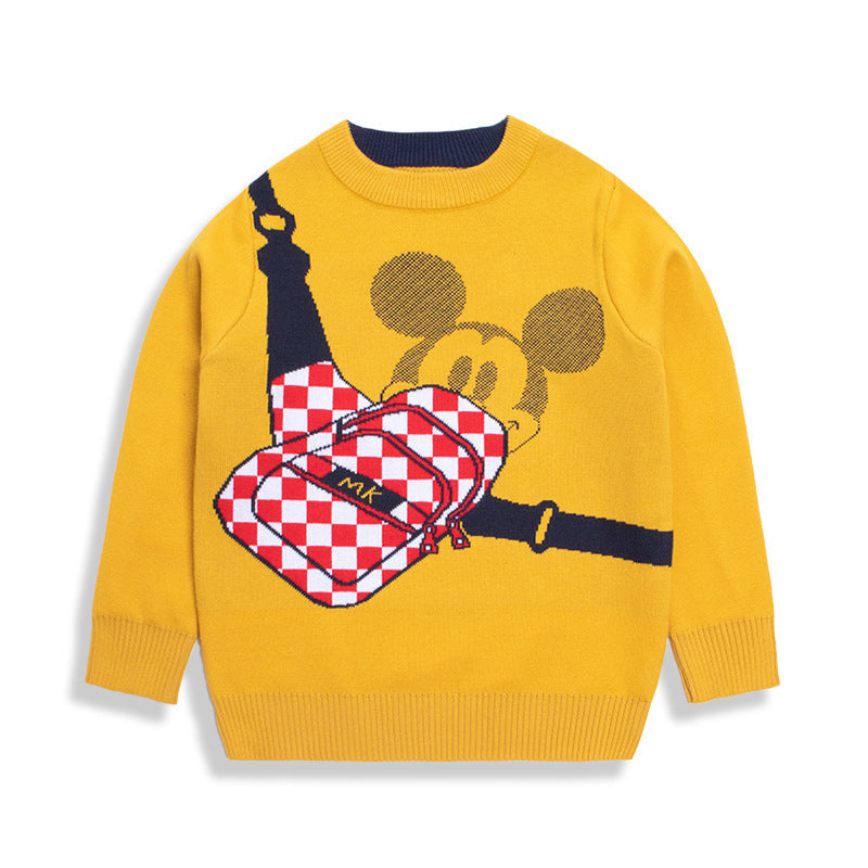 Kid Baby Boy Cartoon Round Neck Base Sweater