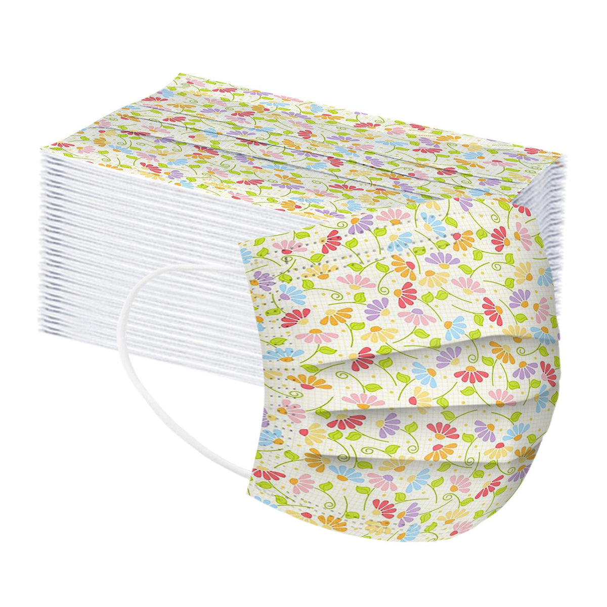 Kid Disposable Pricked Fresh Flowers Printing Mask 10 Pcs