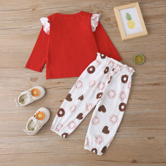 Baby Girl Long Sleeve CottonValentine's Day Printed 2 Pcs Set