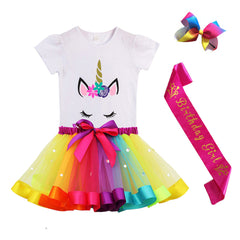 Girls Birthday Shoulder Strap Skirt Set Birthday Girl One-horned Round Neck T-shirt