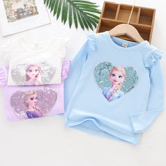 Kid Baby Girls Long-sleeved Autumn Westernized Round Neck Shirt