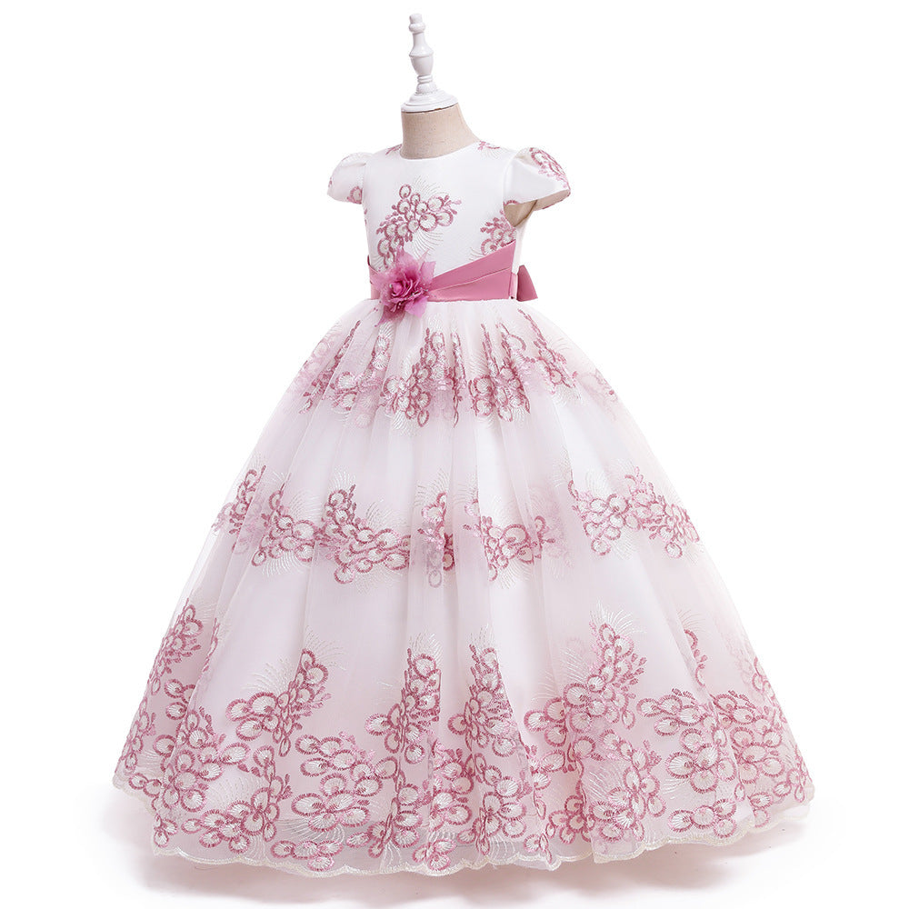Kid Girl Evening Long Wedding Dress Performance Host Birthday Princess Dresses