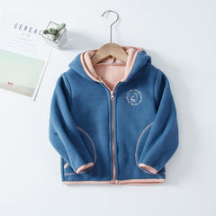 Kid Boy Girl Casual Hooded Jacket Double Polar Fleece Zipper Coat
